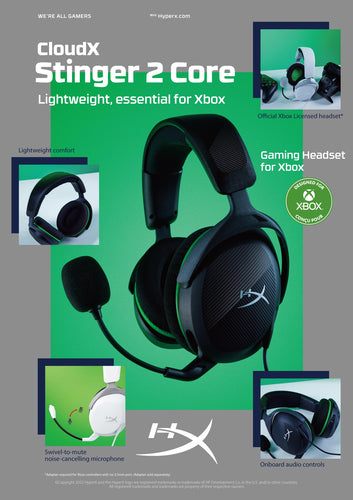 HyperX CloudX Stinger 2 Core Gaming Headsets Xbox Black Headset Wired Head-band Black, Green HyperX CloudX Stinger 2 Core Gaming Headsets Xbox Black Headset Wired Head-band Black, Green